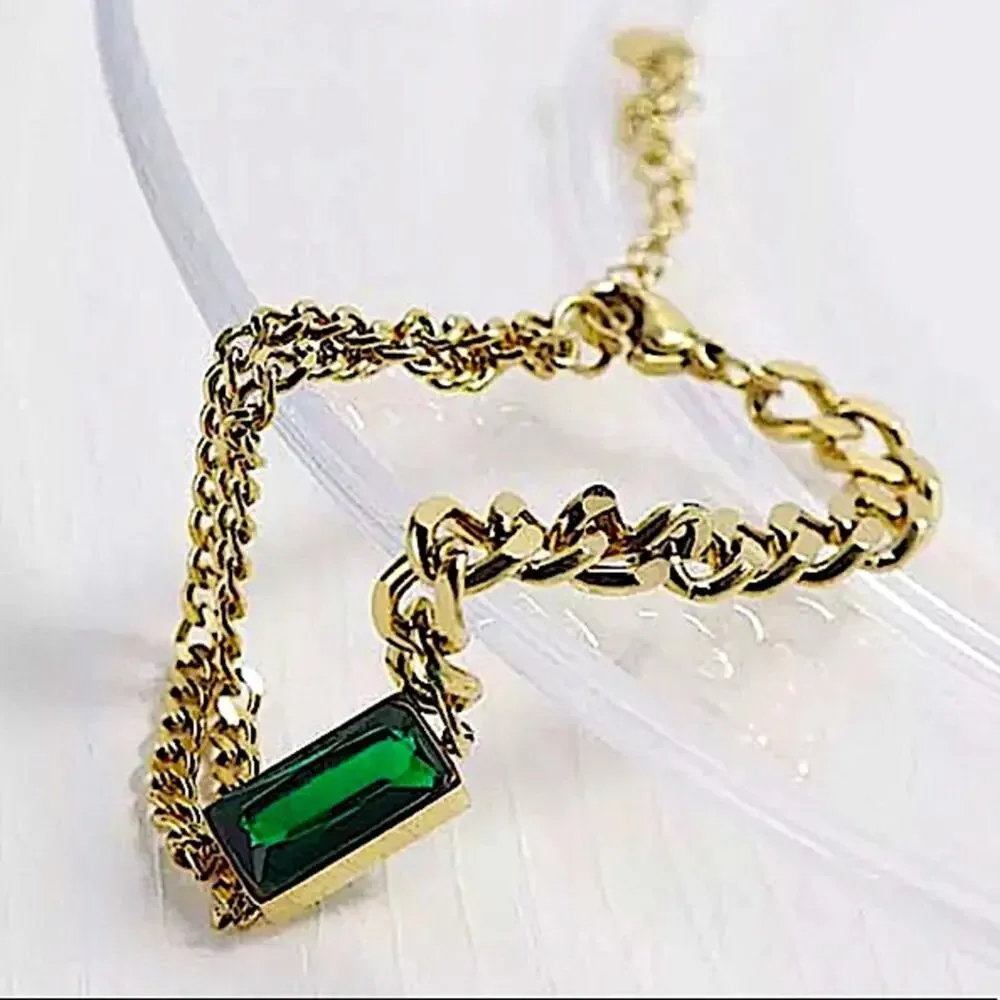 GOLD EMERALD GREEN CHAIN LINK BRACELET